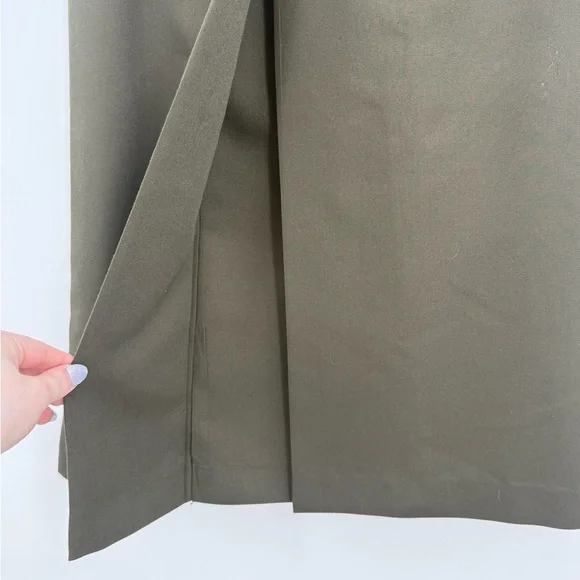 Vintage 90s Olive Green Button Front Midi Skirt High Waist Tailored Minimalist - Picture 14 of 15